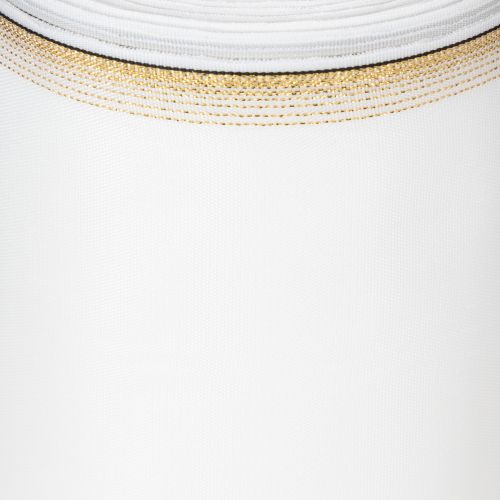 Artikel Elegantes Kranzband Moiré mit Goldrand, Hochzeitsdeko, Trauerband, Weiß 150mm x 25m