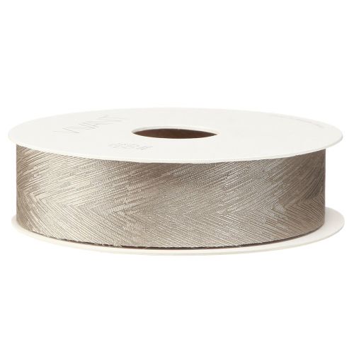 Artikel Elegantes Seidenband mit Federdruck in Silber – Perfekt für festliche Dekorationen Breite 25mm Länge 15m