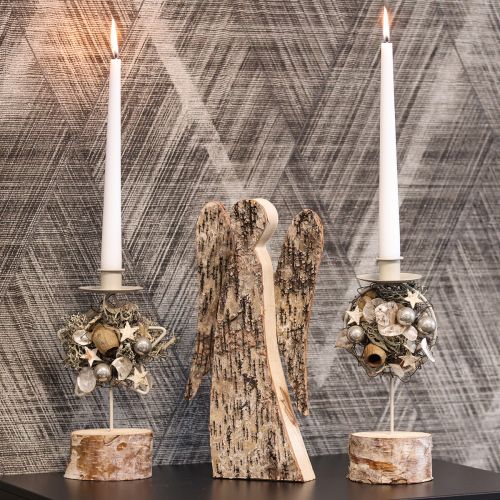 Holzfigur Engel mit Birkenrinde 30 cm Natur | Floristik24.at