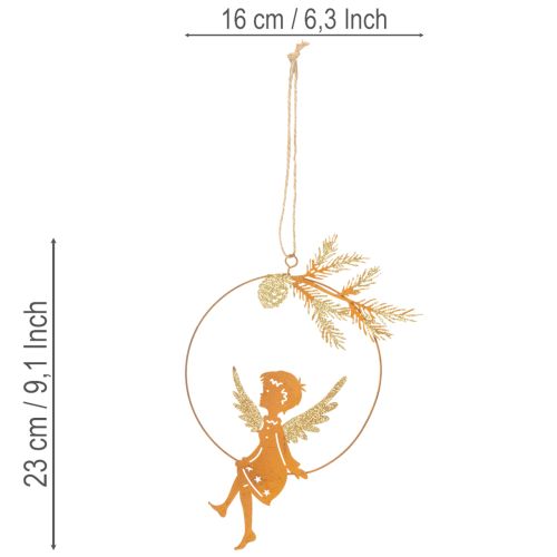 Engel Deko Hängering Metall Rost-optik mit Zapfen und Glitzerflügeln 23,5x16,5cm 3 Stück | Floristik24.at
