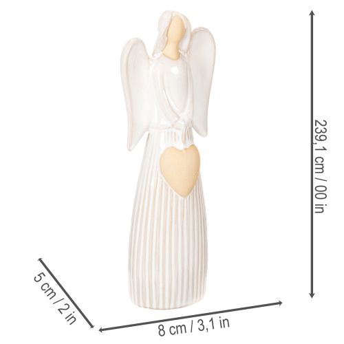 Engel-Figur aus Keramik, Cremeweiß, mit Herz, Höhe 23 cm | Floristik24.at