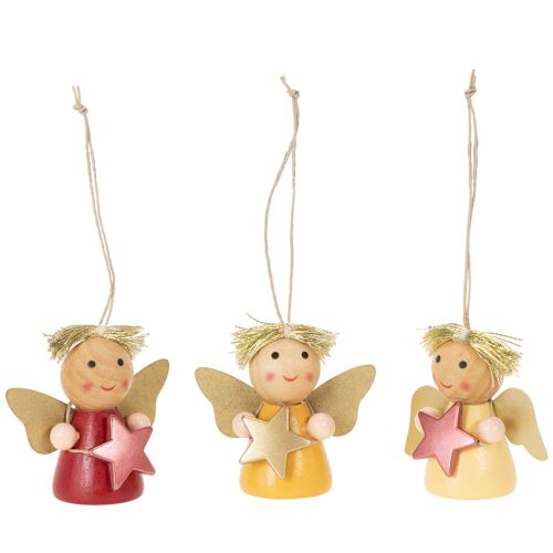 Deko-Anhänger Engel aus Holz mit Stern zum Aufhängen 5 cm, 9er-Set, bunt