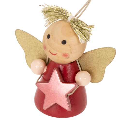 Deko-Anhänger Engel aus Holz mit Stern zum Aufhängen 5 cm, 9er-Set, bunt | Floristik24.at
