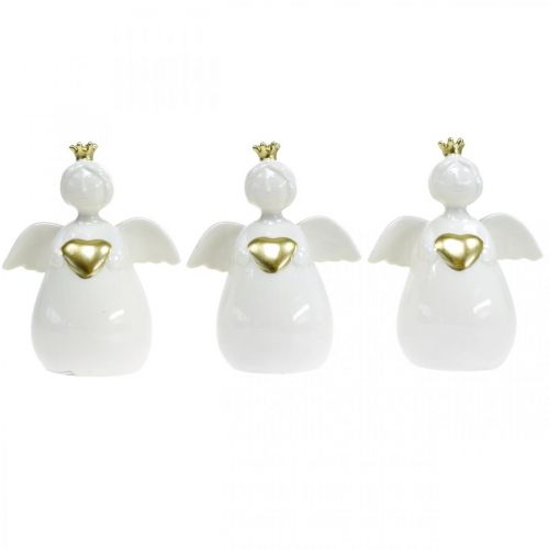 Floristik24 Engel Figur Keramik Weiß, Golden Schutzengel 10×6,5×13cm 3St