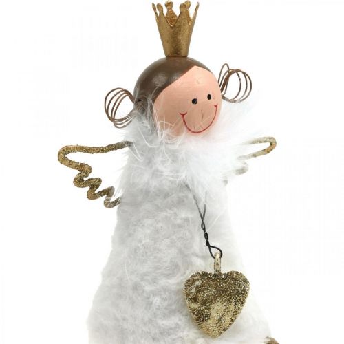 Artikel Engel Figur sitzend Weihnachtsdeko Holz Metall Weiß Golden