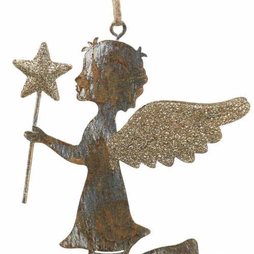 Floristik24 Deko Engel mit Zauberstab zum Hängen Metall Golden, Silbern 15,5cm × 9,5cm 3St
