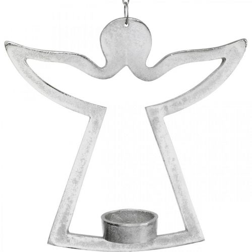 Floristik24 Teelichthalter mit Engel, Kerzendeko zum Hängen, Metall Silbern H20cm