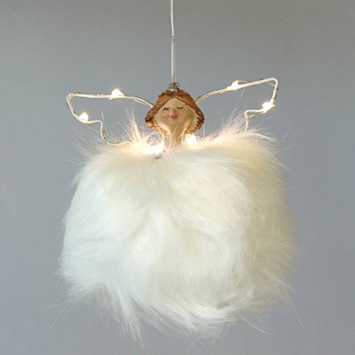 Engel Plüsch / Keramik mit LED Weiß 13cm
