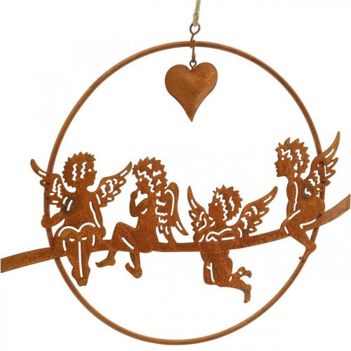 Floristik24 Weihnachtsengel im Ring, Adventsdeko, Dekoring für Hochzeit, Metalldeko Edelrost Ø20cm 3St