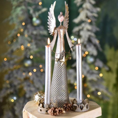 Floristik24 Deko Engel Figur mit Girlande Weihnachten Metall 13×8,5cm H40cm