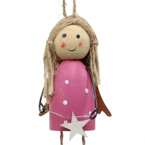 Artikel Engel aus Holz zum Hängen Grau, Pink 7,5cm 6 St
