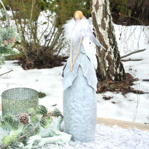 Floristik24 Deko Engel Figur mit Federboa Grau Metalldeko Weihnachten 38cm