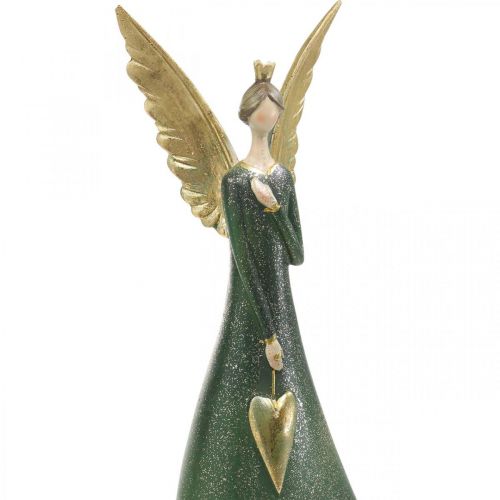 Floristik24 Deko Figur Engel Grün Weihnachtsengel mit goldenem Herz H41cm