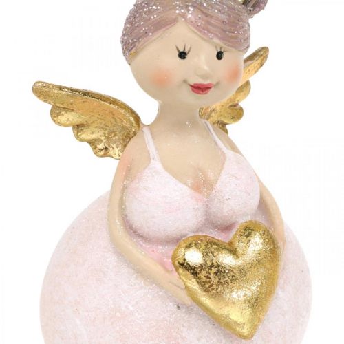 Floristik24 Rosa Engel mit Herz Deko Figur Weihnachtsdeko 7×6×14cm 2St