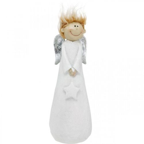 Deko Engel Figur Weihnachten mit Stern Weiß 10×8×28,5cm