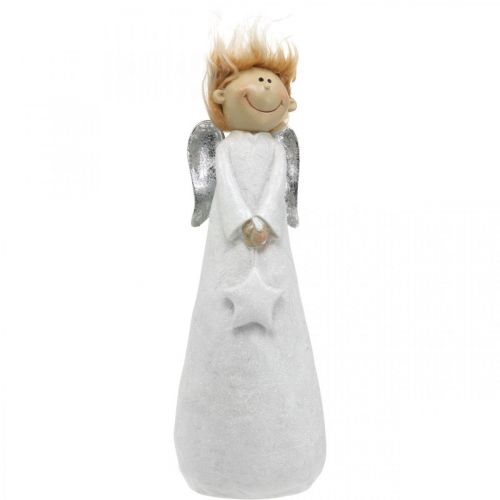 Deko Engel Figur Weihnachten mit Stern Weiß 10×8×28,5cm
