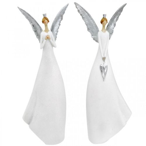 Deko Engel Figur Weiß mit Herz Weihnachtsdeko H31,5cm 2er-Set