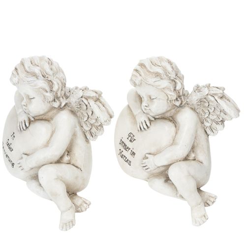 Engel-Figuren aus Polyresin mit Herz und Inschrift 13cm Grau 2er-Set | Floristik24.at