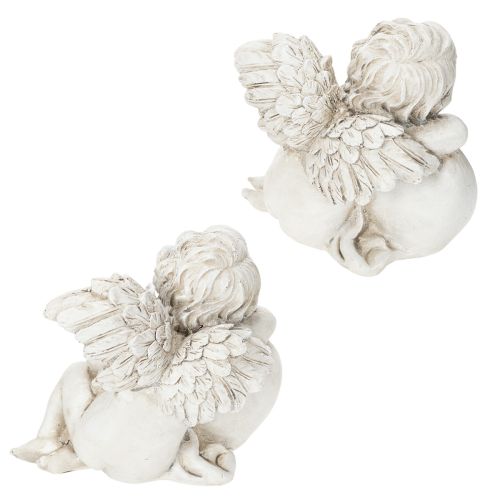 Engel-Figuren aus Polyresin mit Herz und Inschrift 13cm Grau 2er-Set | Floristik24.at