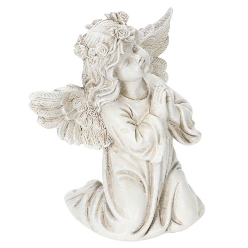 Engelfiguren betend sitzend aus Polyresin 13cm grau 2er Set