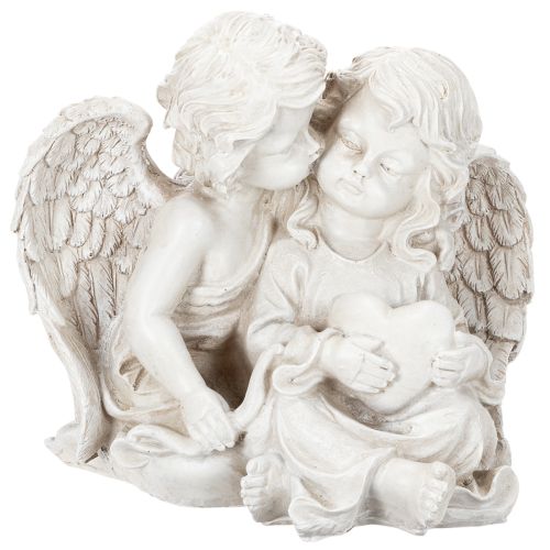 Engel-Dekoration Kinderengel-Paar mit Herz 24 cm creme-grau