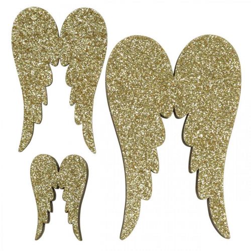Floristik24 Streudeko, Engelsflügel, Adventsdeko, Flügel zum Dekorieren Golden, Glitter H7/5/3cm B4,5/3,5/2cm 18 St