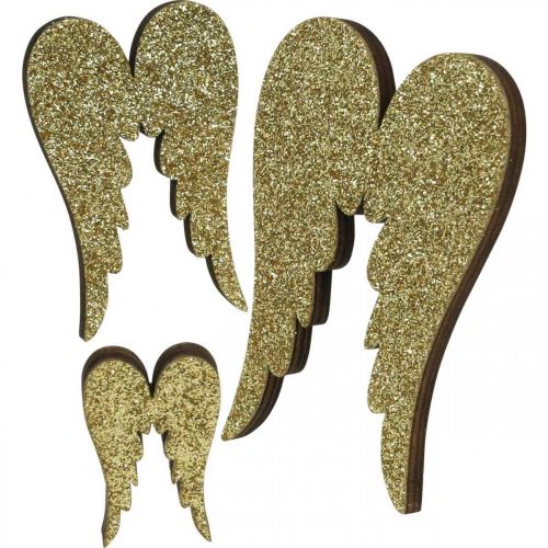 Floristik24 Streudeko, Engelsflügel, Adventsdeko, Flügel zum Dekorieren Golden, Glitter H7/5/3cm B4,5/3,5/2cm 18 St