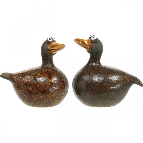 Floristik24 Deko Enten Keramik Figur Frühlingsdeko 12,5cm Braun 2St