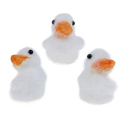 Floristik24 Ente Mini beflockt 4cm Weiß 12St