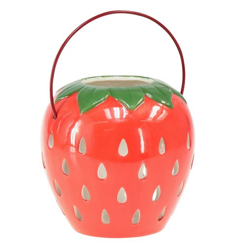 Erdbeere Laterne Keramik Windlicht mit Henkel H14cm