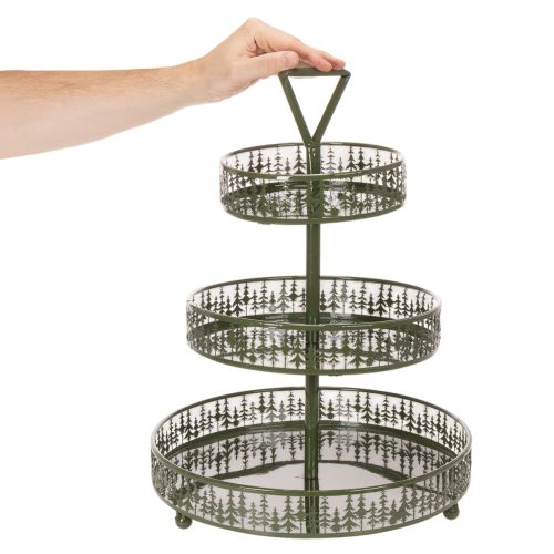 Metall-Etagere mit drei Etagen und Tannenmuster, rund, 49 cm, Grün | Floristik24.at