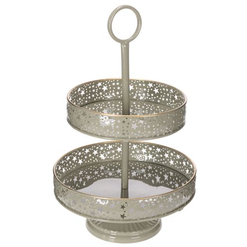 Deko-Etagere aus Metall zweistöckig mit Sternmotiv 49 cm mint-gold