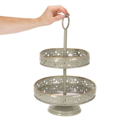 Deko-Etagere aus Metall zweistöckig mit Sternmotiv 49 cm mint-gold | Floristik24.at