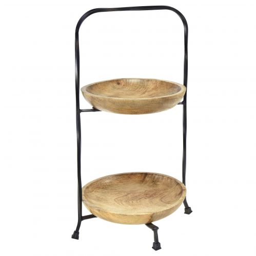 Etagere 2-stöckig Holz Natur Metall Schwarz Ø19cm H40cm