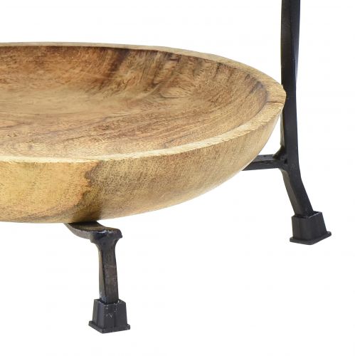 Floristik24 Etagere 2-stöckig Holz Natur Metall Schwarz Ø19cm H40cm