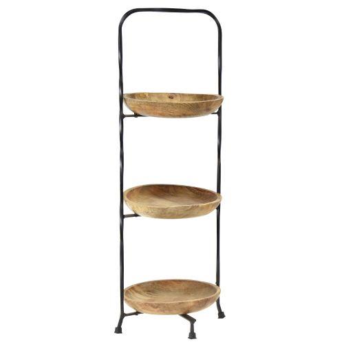 Floristik24 Etagere Holz Natur Metall Schwarz 3-stöckig Ø19cm H60cm