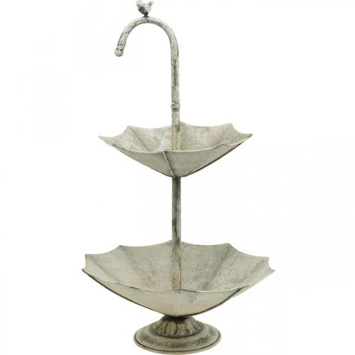 Floristik24 Etagere Metall Vintage Look Shabby Grau Schirm mit Vogel H60cm