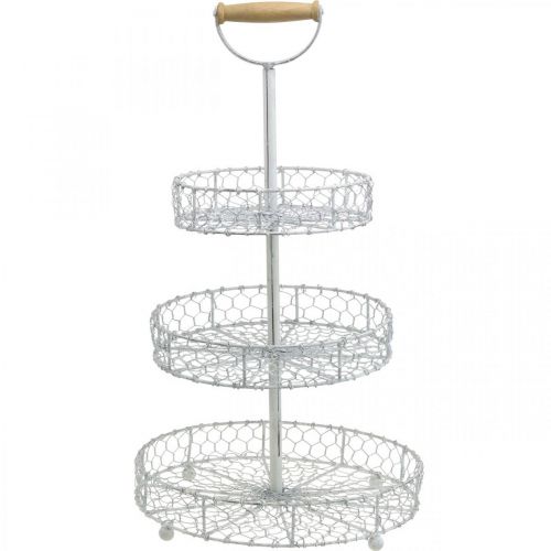 Floristik24 Etagere aus Gitterkörben, Metalldeko Weiß gewaschen Shabby Chic H54cm Ø30/25/20cm