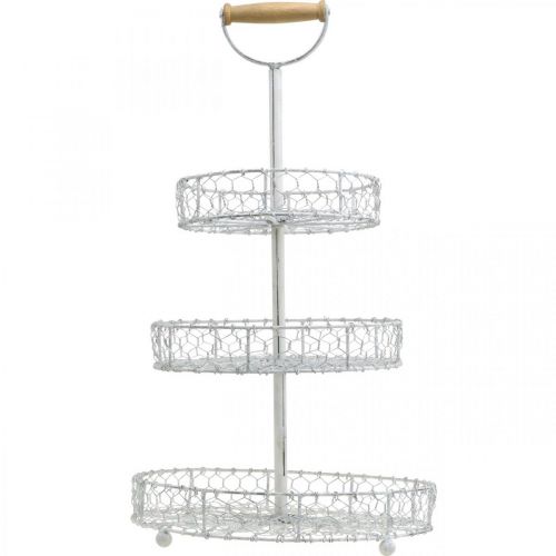 Floristik24 Etagere aus Gitterkörben, Metalldeko Weiß gewaschen Shabby Chic H54cm Ø30/25/20cm