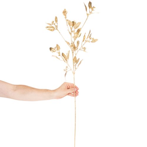 Künstlicher Eukalyptuszweig 100cm Gold Kunststoff mit Drahtkern für Innenbereich | Floristik24.at