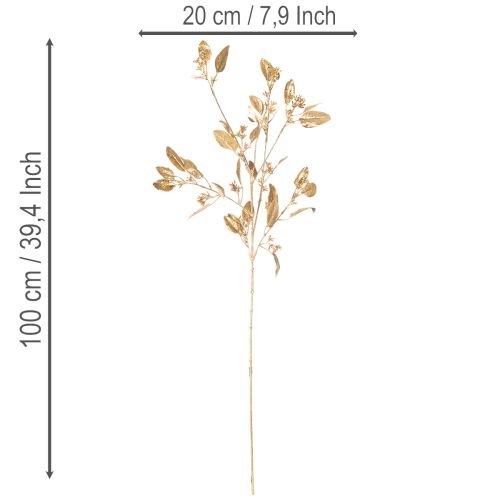 Künstlicher Eukalyptuszweig 100cm Gold Kunststoff mit Drahtkern für Innenbereich | Floristik24.at
