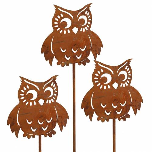 Floristik24 Gartenstecker Eule Edelrost, Herbst, Metalldeko H32cm 6St