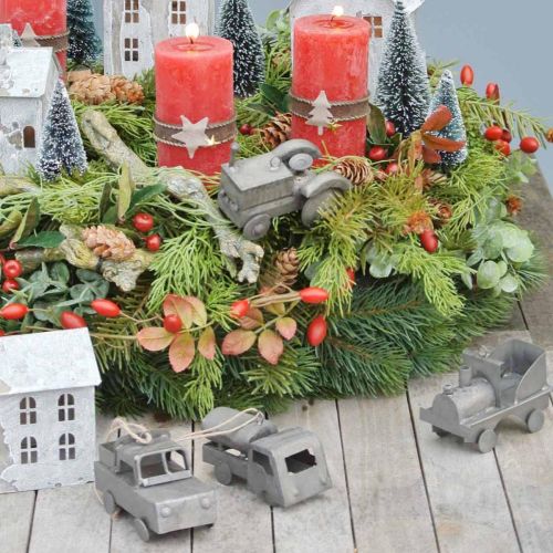 Artikel Vintage Deko Auto Metall Fahrzeuge zum Hängen Sortiert 9-10cm 4St