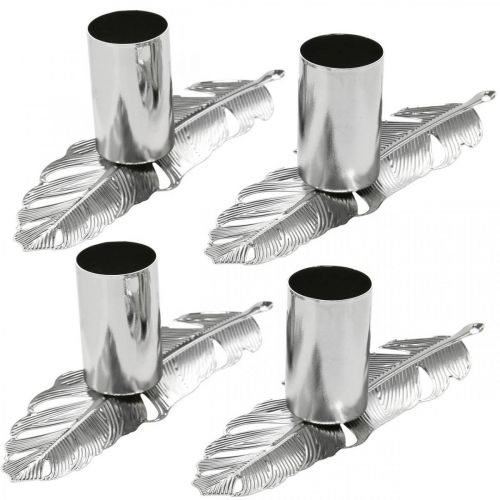 Floristik24 Federn mit Kerzenhalter, Metallfedern, Kerzenständer Silbern Ø2,2cm L13cm 4St