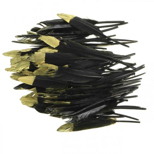 Artikel Deko Federn Schwarz, Gold Echte Federn zum Basteln 12-14cm 72St