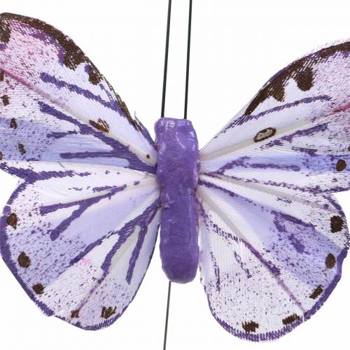 Floristik24 Federschmetterling Metalldraht Rosa, Lila 7cm 12 St