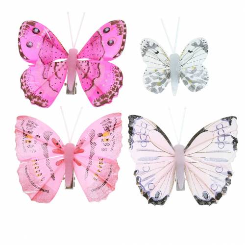 Floristik24 Schmetterling auf Clip rosa 6cm 10Stück