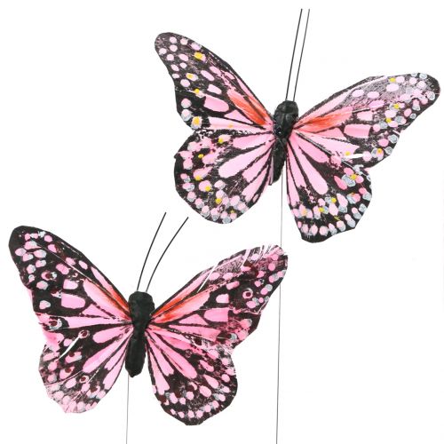 Floristik24 Schmetterling am Draht Rosa 11cm 12St