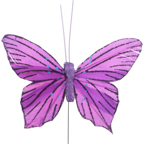 Floristik24 Federschmetterlinge Lila 8,5cm 12St
