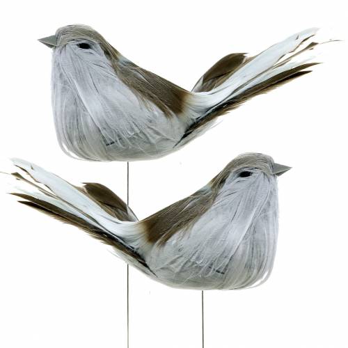 Federvogel am Draht Grau 12cm 4St | Floristik24.at